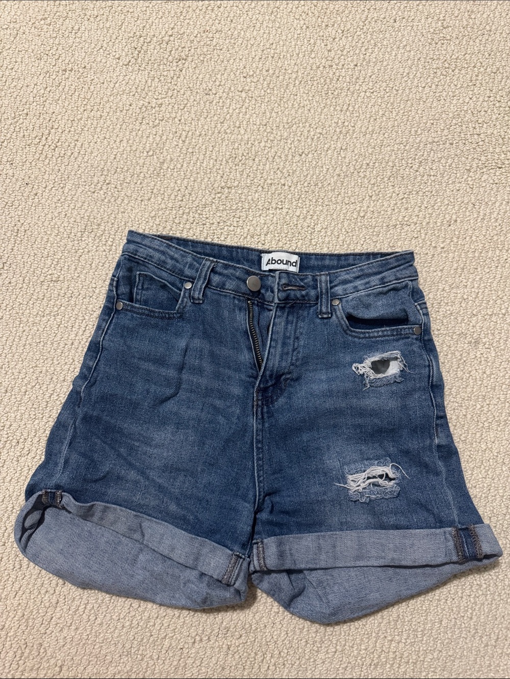 Abound High Rise Distressed Rolled Cuff Denim Shorts - Blue